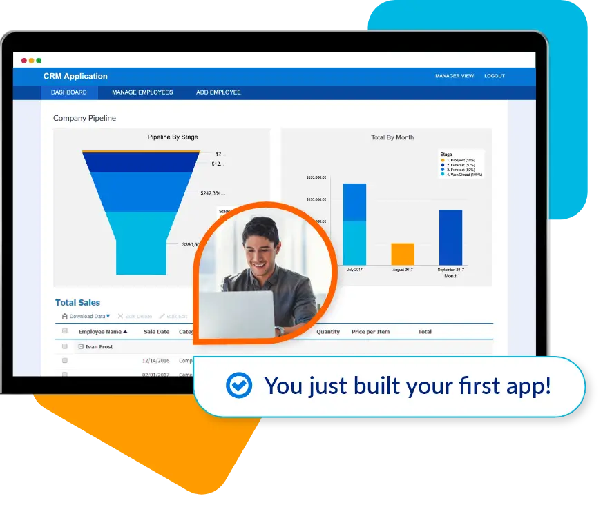 Caspio web app with floating user and AI prompt