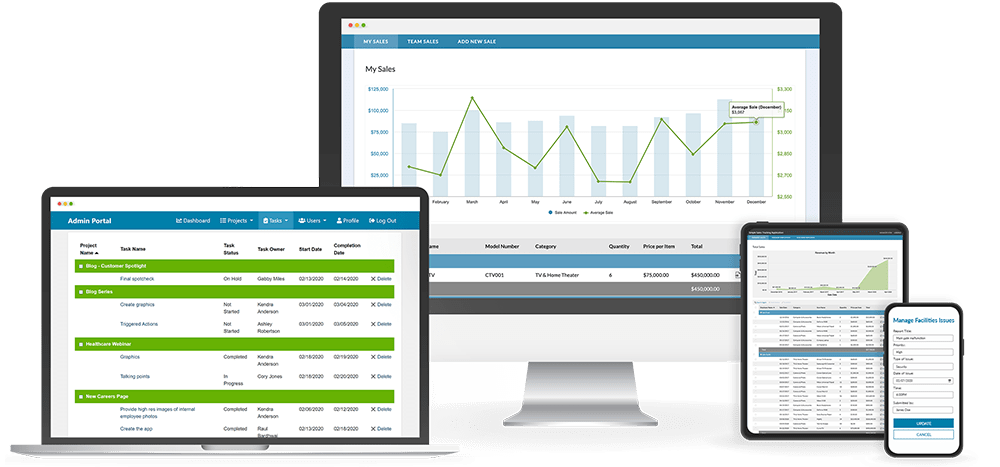 Caspio platform displayed across multiple devices